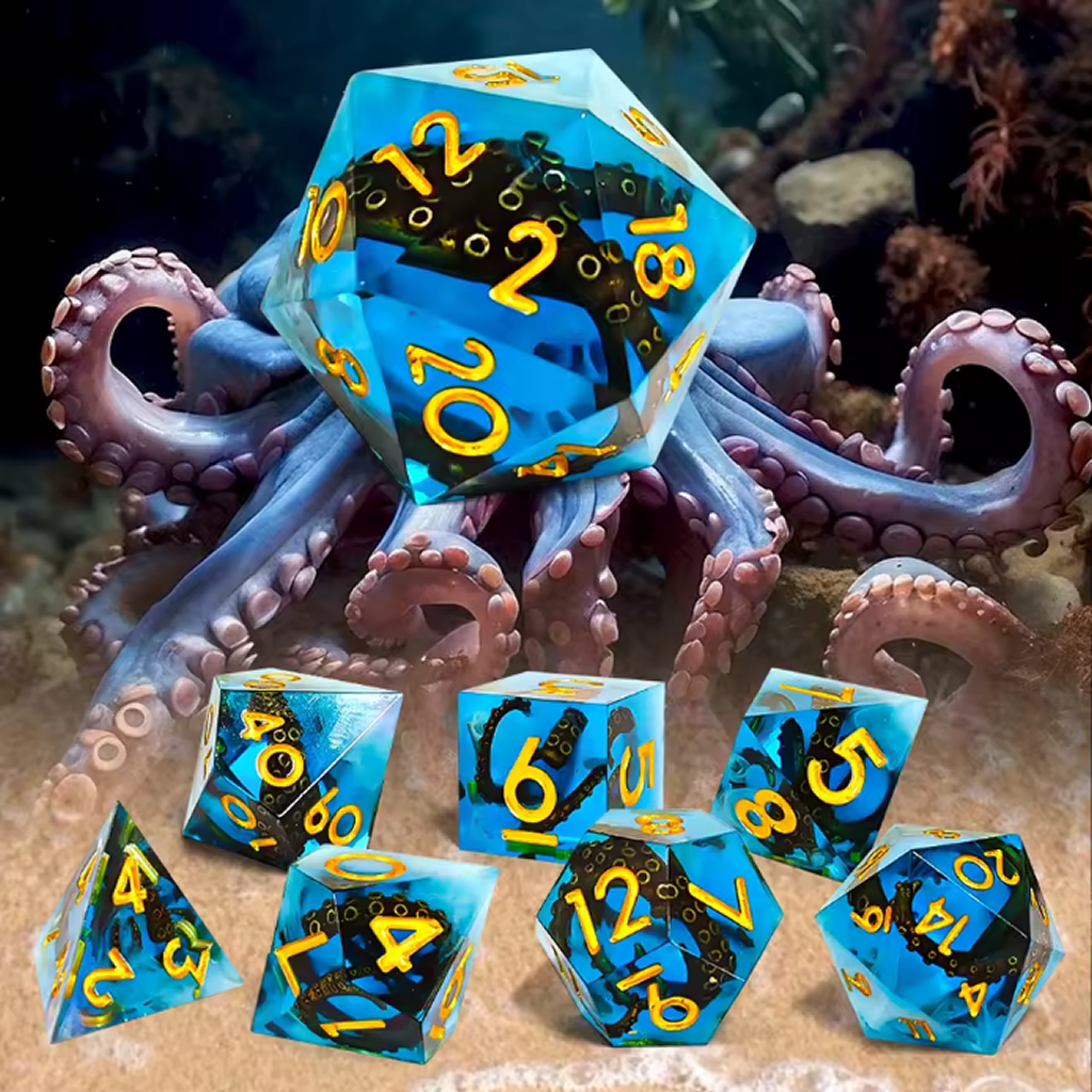 Octopus Sharp Dice Set - 7-Piece Precision Polyhedral Dice