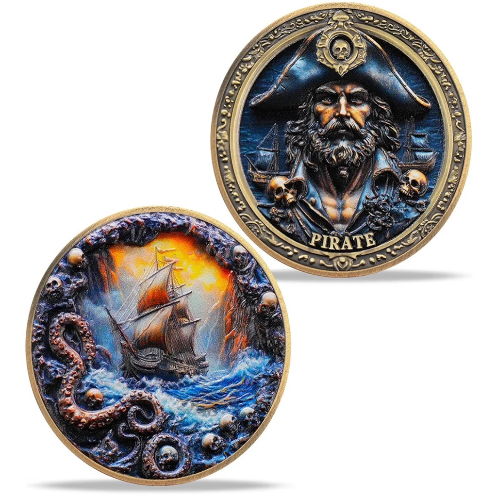 Full Color Pirate Coin - Captain & Ship Double-Sided Token