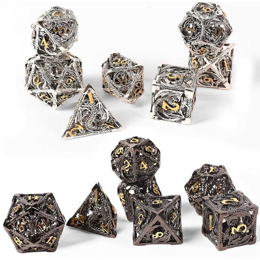 Dragon Pattern Metal Dice Set - 7-Piece DND Dice