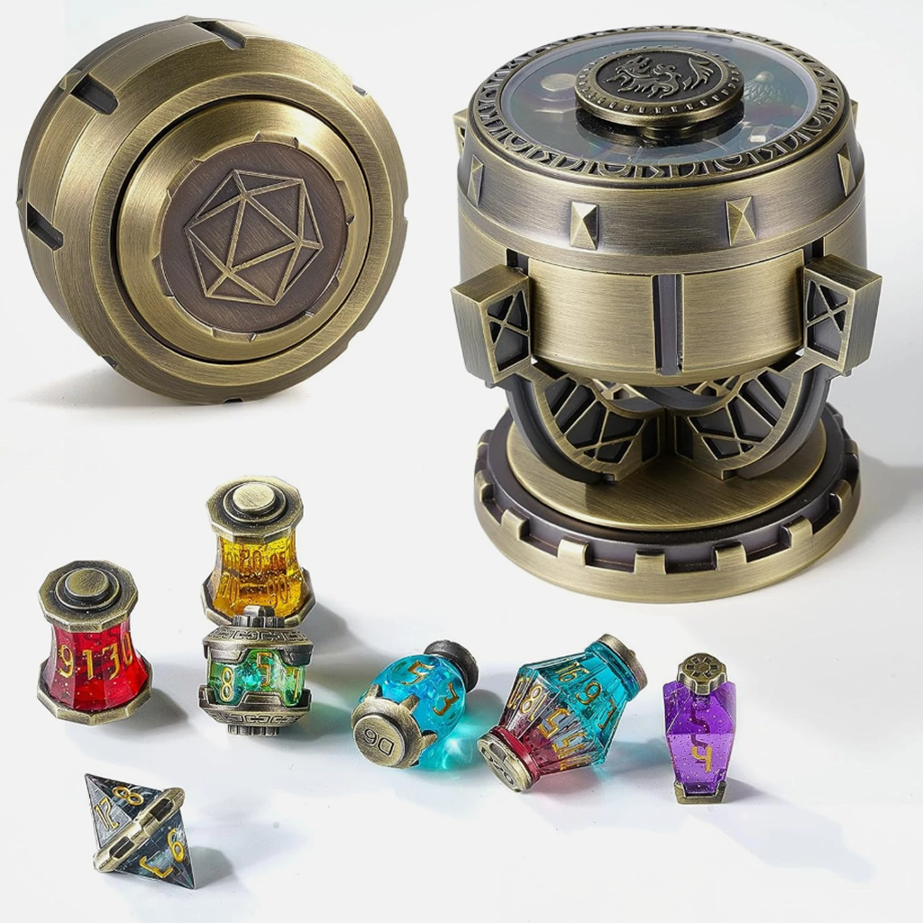 Alchemist's Metallic Elixir Metal Dice Set - 7-Piece RPG Collection in Vintage Chalice Case