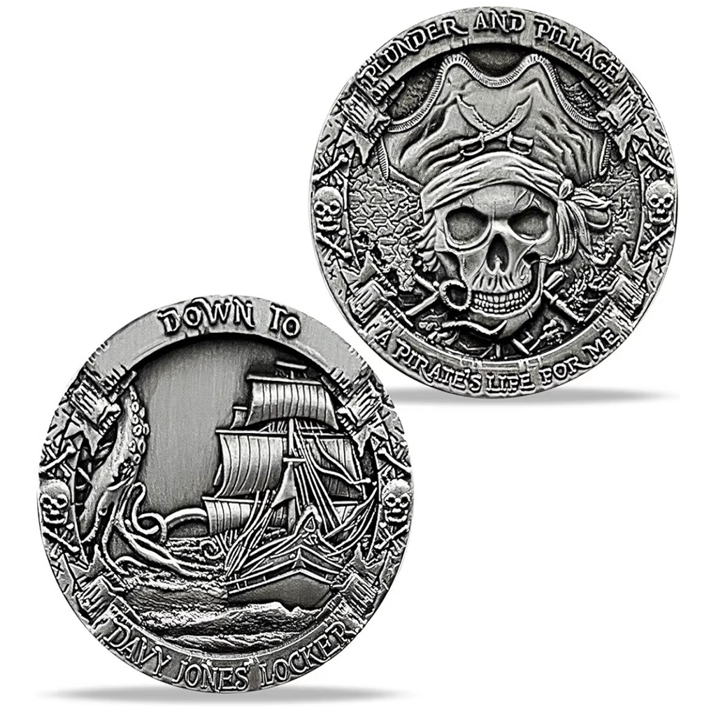 Silver Pirate Coin - Skull & Pirate Ship Double-Sided Token