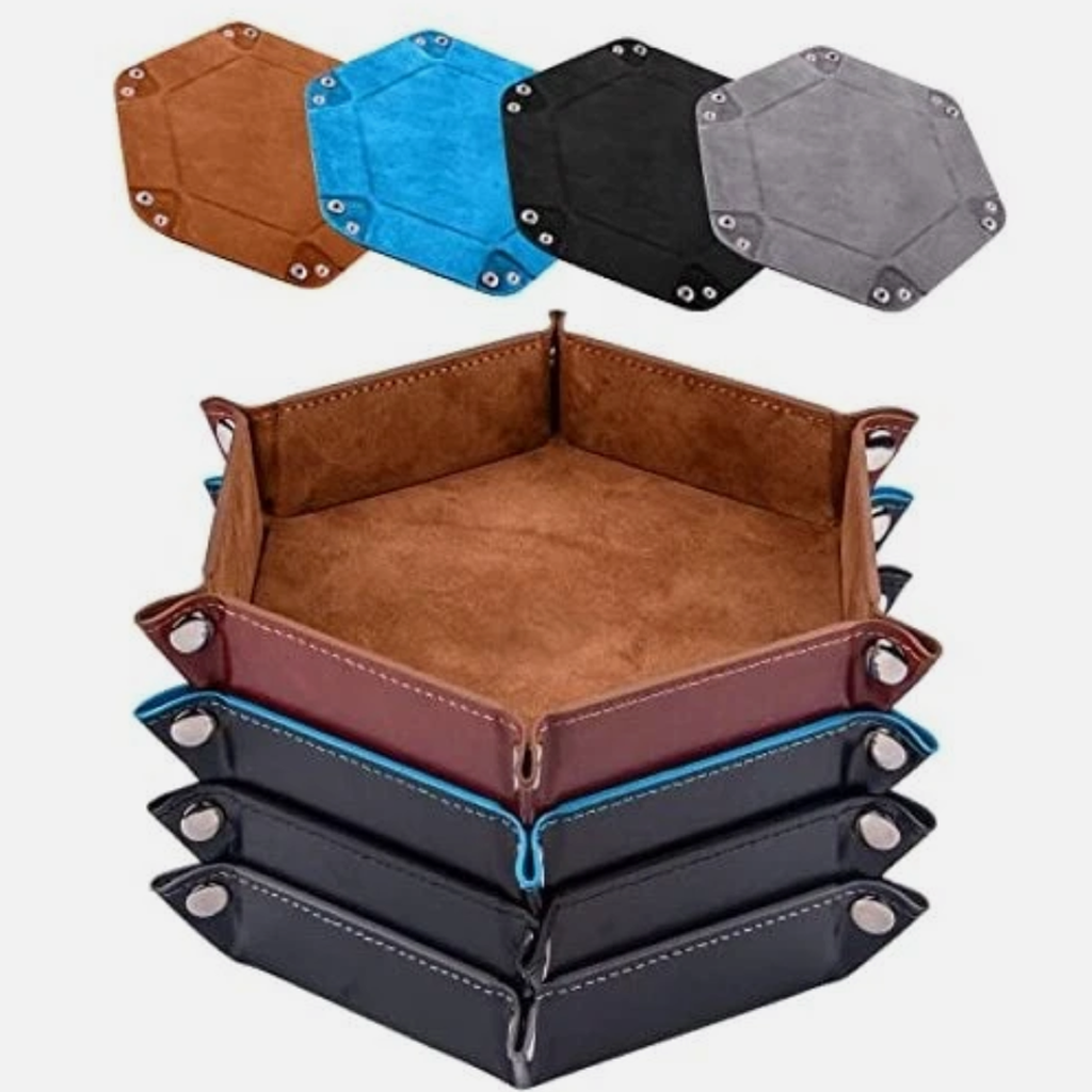 Foldable Dice Trays - Hexagon PU Leather Rolling Trays